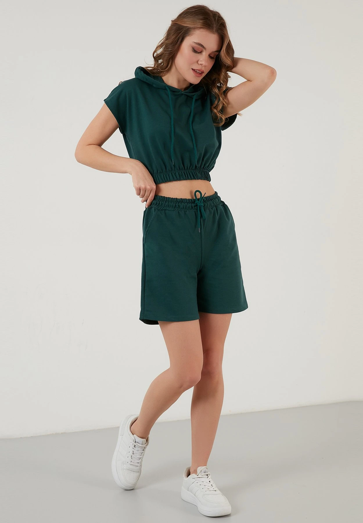 LELA Two Piece Set - Regular Fit - Shorts - Dark Green Melange - Image 3