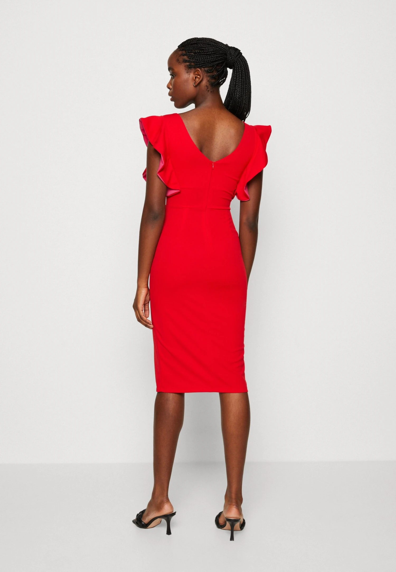 Wal G V Neck Ruffle Sleeve Midi Dress - Jerseyjurk - Red/Fushia - Image 3