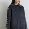 Sandro Oversize Double Face Coat With Eyelet - Halflange Jas - Gris Foncé