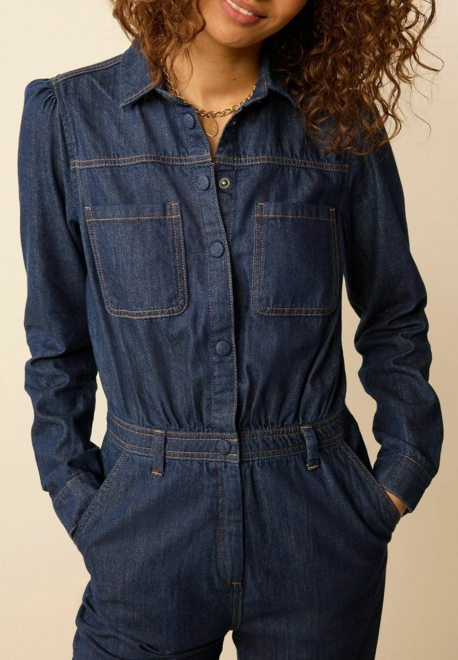 Next Button Through Boilersuit Petite - Jumpsuit - Rinse - Image 3