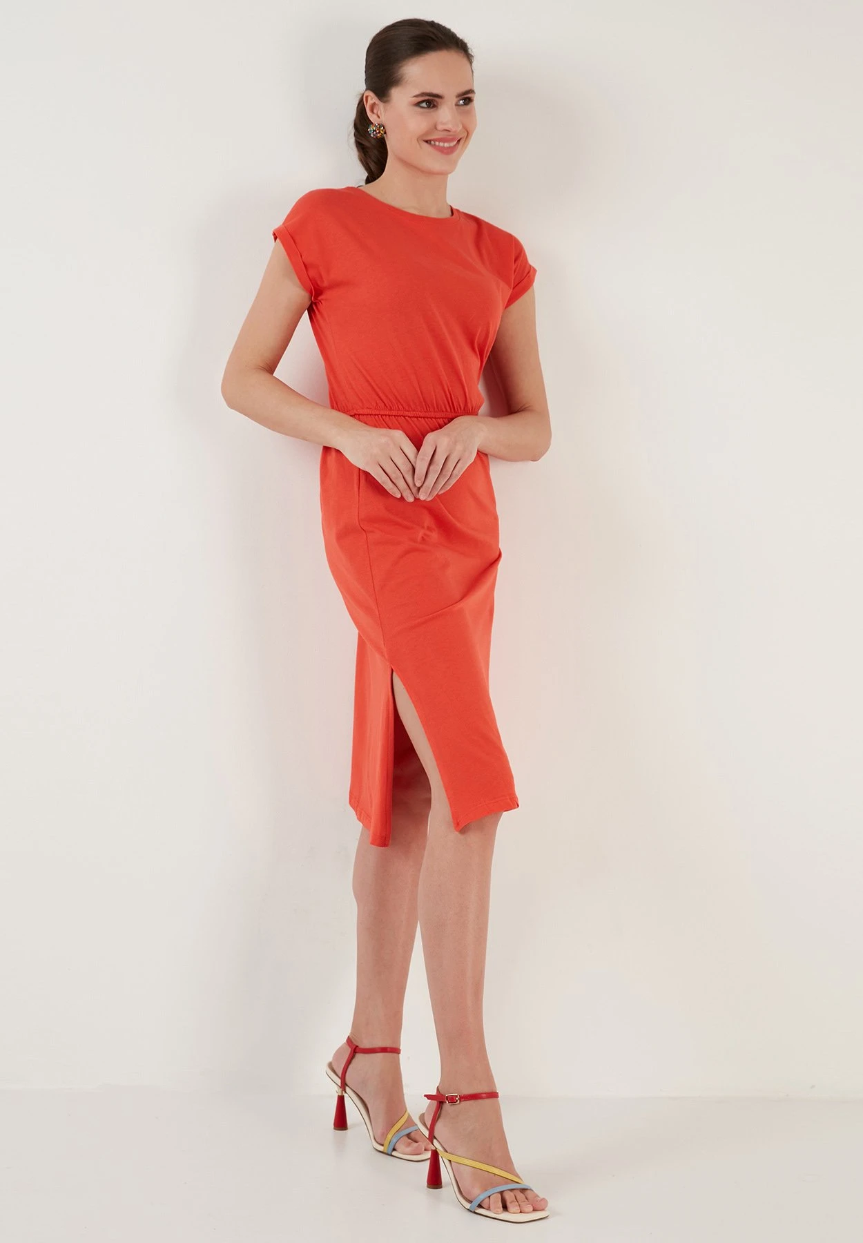 LELA Short Sleeve Midi - Jurk - Brick Red - Image 3