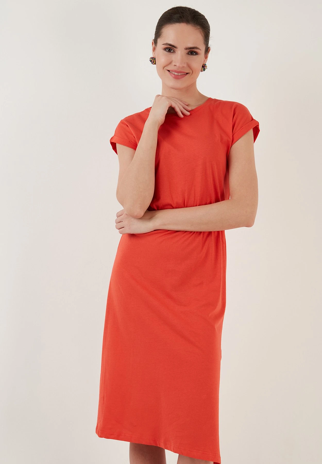 LELA Short Sleeve Midi - Jurk - Brick Red - Image 4