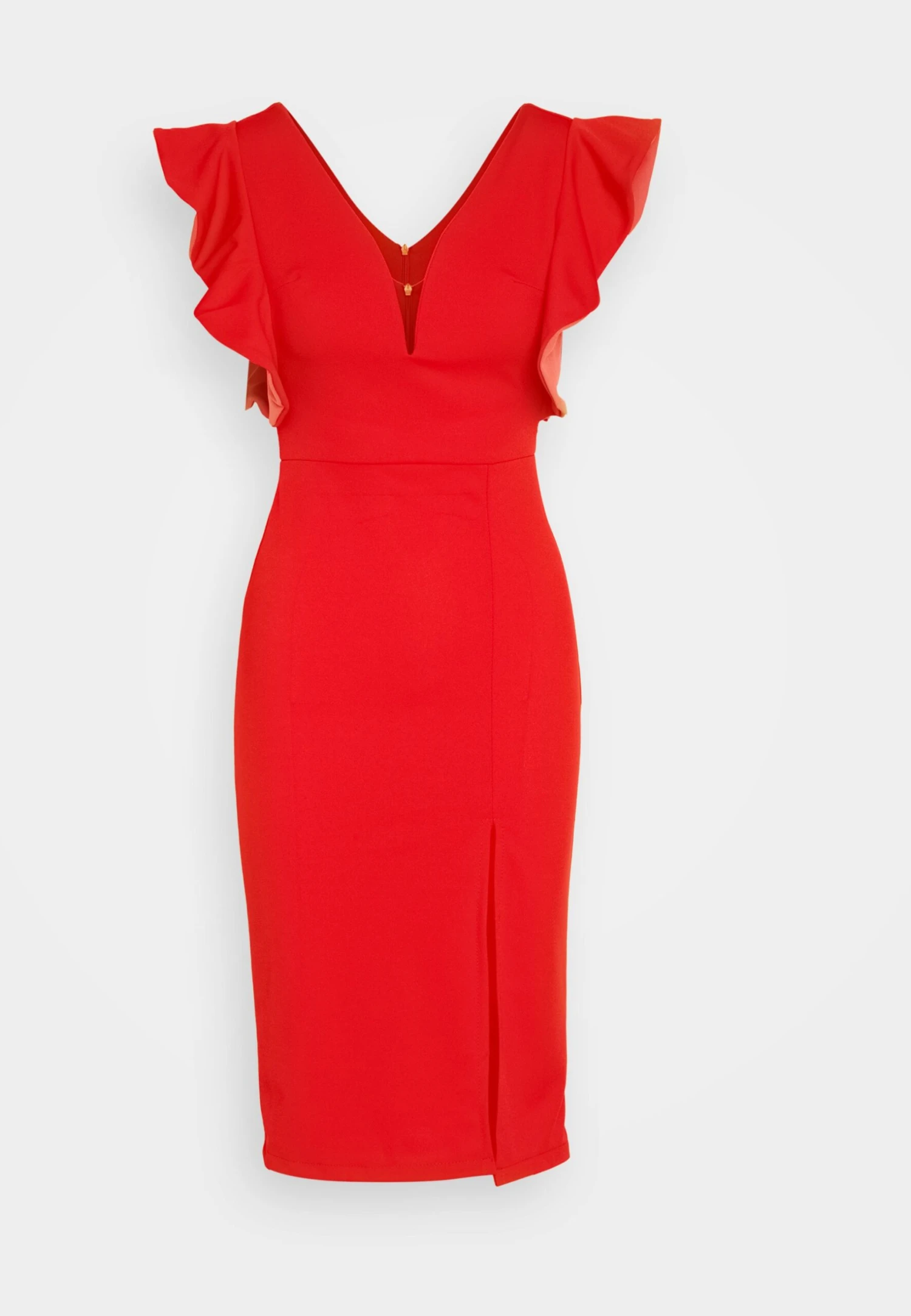 Wal G V Neck Ruffle Sleeve Midi Dress - Jerseyjurk - Red/Fushia - Image 5