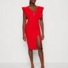 Wal G V Neck Ruffle Sleeve Midi Dress - Jerseyjurk - Red/Fushia